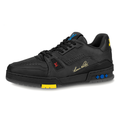 Louis Vuitton Trainer Leather & Mesh Logo Low-Top Sneakers with Gold Signature – Black