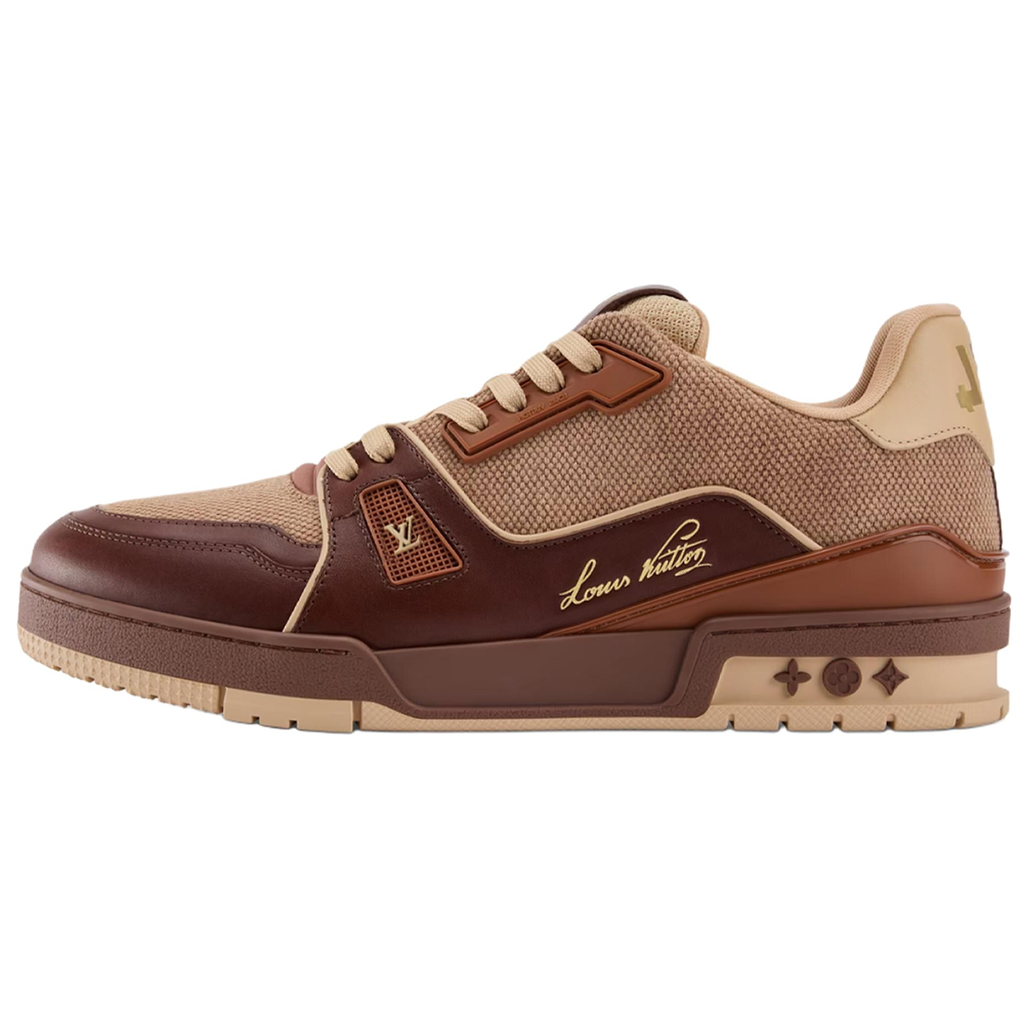 Louis Vuitton Trainer Tonal Brown Woven Canvas & Leather Mixed-Material Low-Top Sneakers – Chocolate Brown & Natural Beige