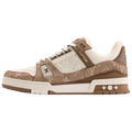 Louis Vuitton Trainer Mocha Monogram Jacquard Denim & Cream Embossed Monogram Leather Overlay Platform Low-Top Sneakers – Mocha, Cream & Brown