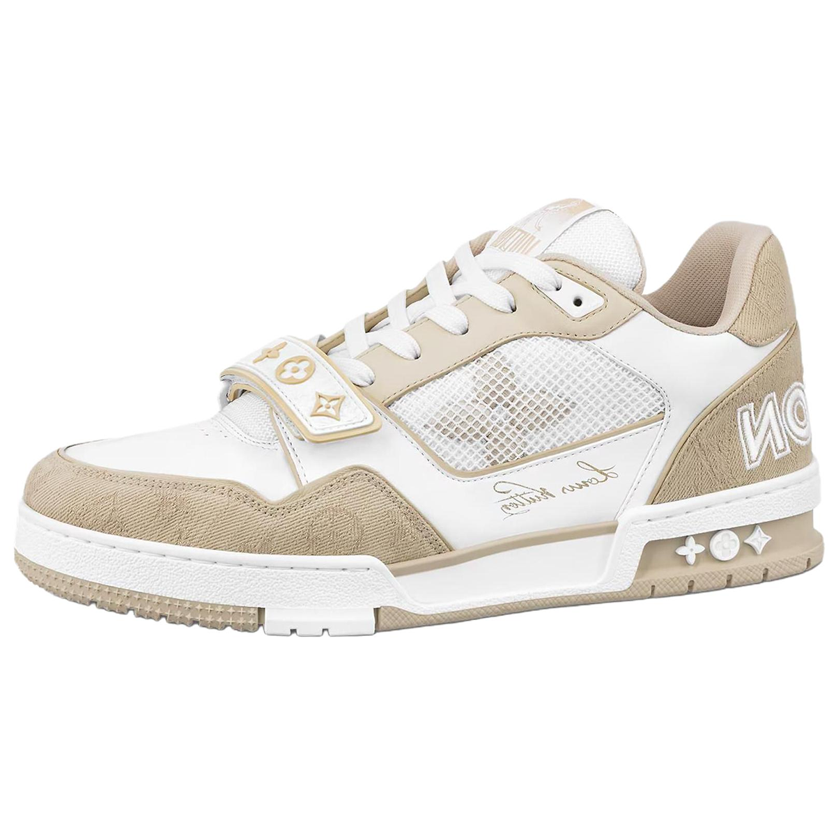 Louis Vuitton × NBA Trainer Calf Leather, Suede & Monogram Canvas Low-Top Sneakers – White & Khaki