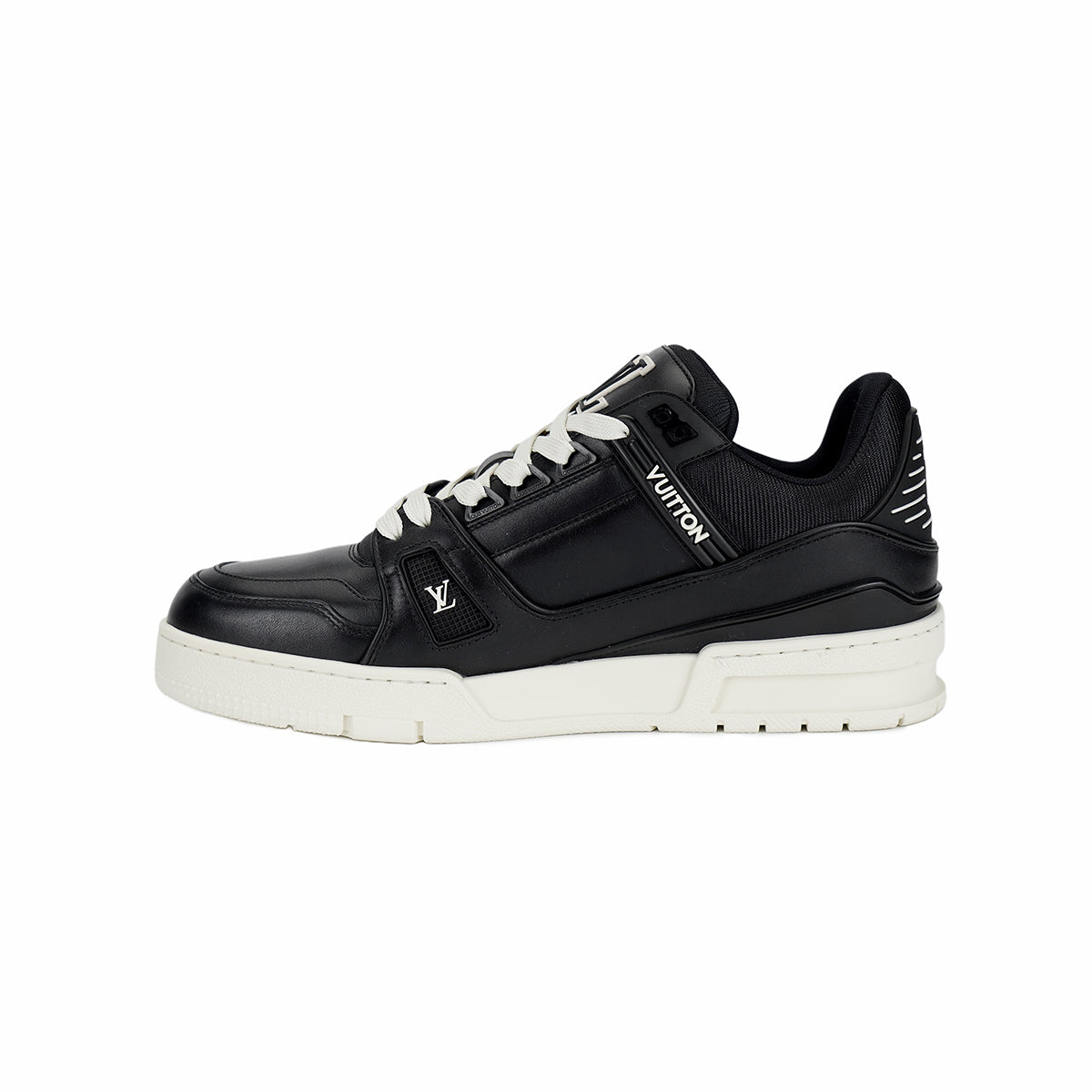 Louis Vuitton Trainer Embossed Letter Leather Low-Top Sneakers – Black & White