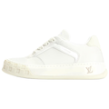 Louis Vuitton LV Ollie Triple White Smooth Calf Leather Tonal V-Stripe White Damier-Inspired Checkered Sole Low-Top Sneakers – All White