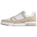 Louis Vuitton Trainer Monogram Denim Canvas & Smooth Leather Low-Top Sneakers – Beige & White