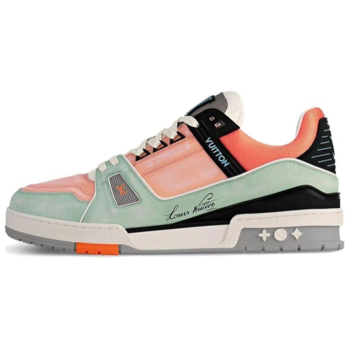 Louis Vuitton Trainer Low-Top Sneakers – Coral Pink, Mint Green & Black