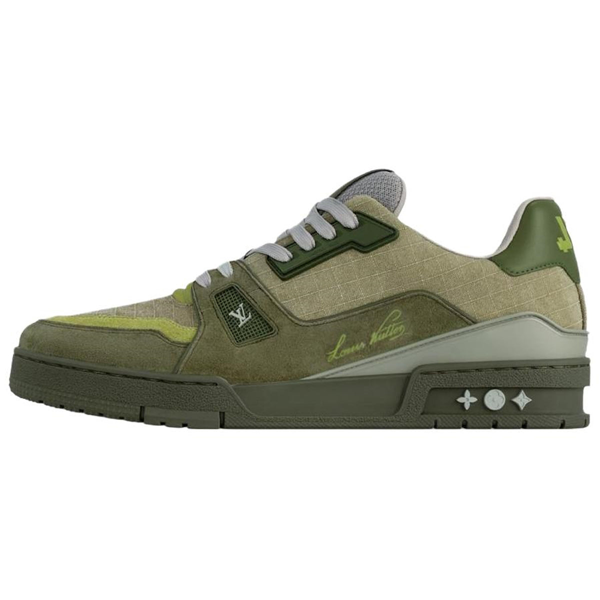 Louis Vuitton Trainer Mixed Materials Low-Top Sneakers – Olive, Khaki & Lime Green