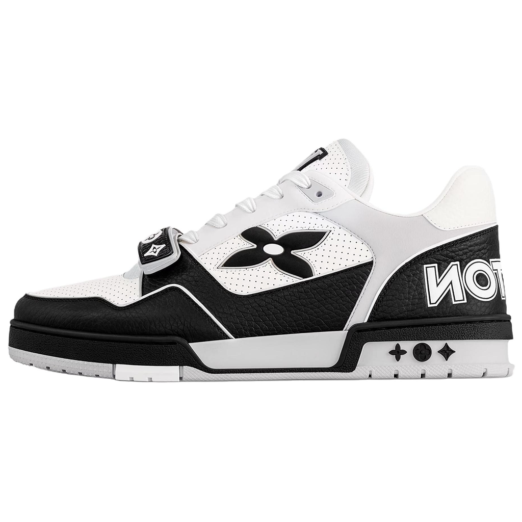 Louis Vuitton Trainer Velcro Strap Oversized LV Flower Perforated & Embossed Leather Low-Top Sneakers – Black & White