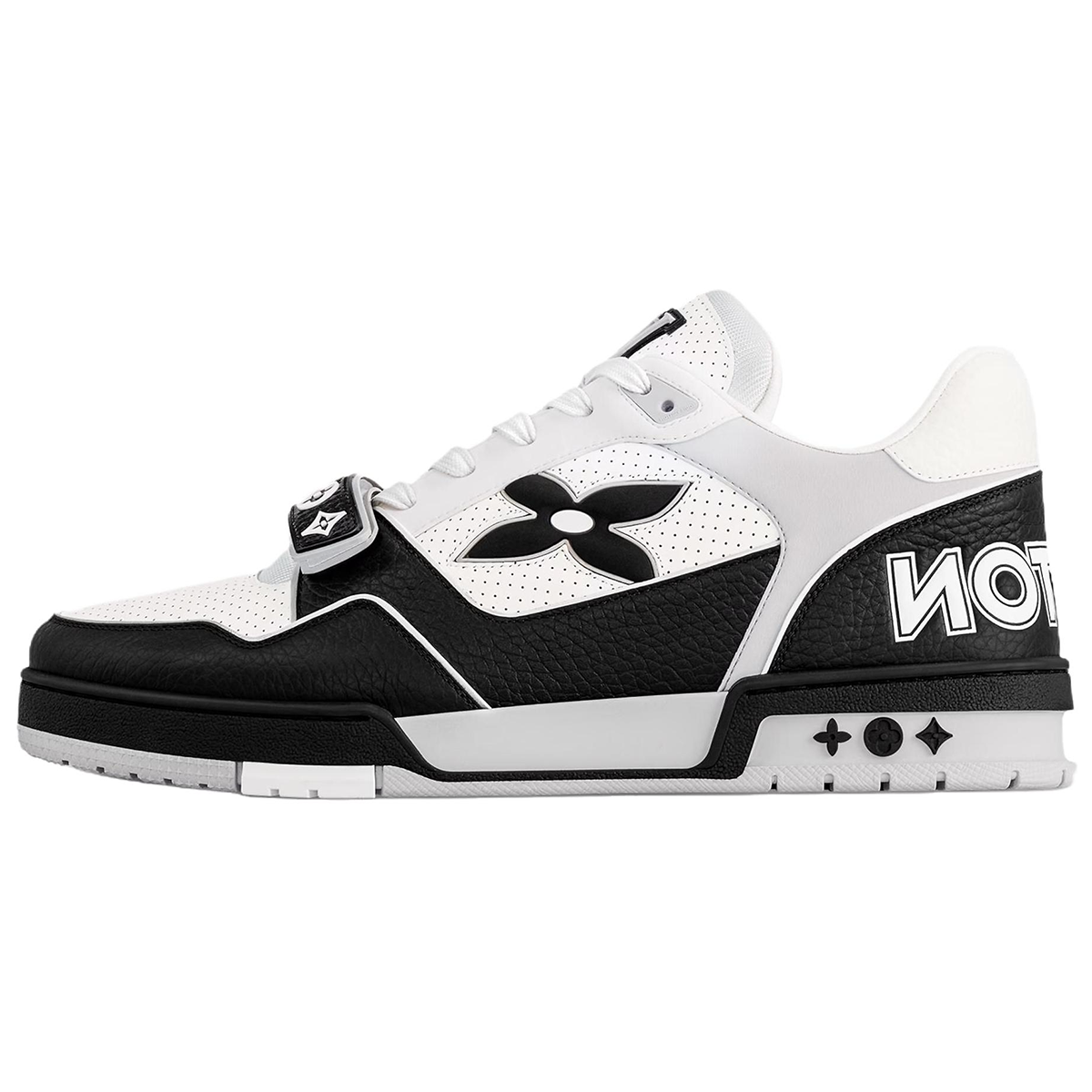Louis Vuitton Trainer Velcro Strap Oversized LV Flower Perforated & Embossed Leather Low-Top Sneakers – Black & White