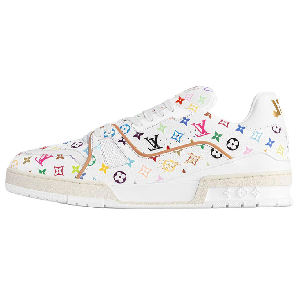 Louis Vuitton × Takashi Murakami Trainer Multicolor Monogram Grained Calf Leather Low-Top Sneakers – White