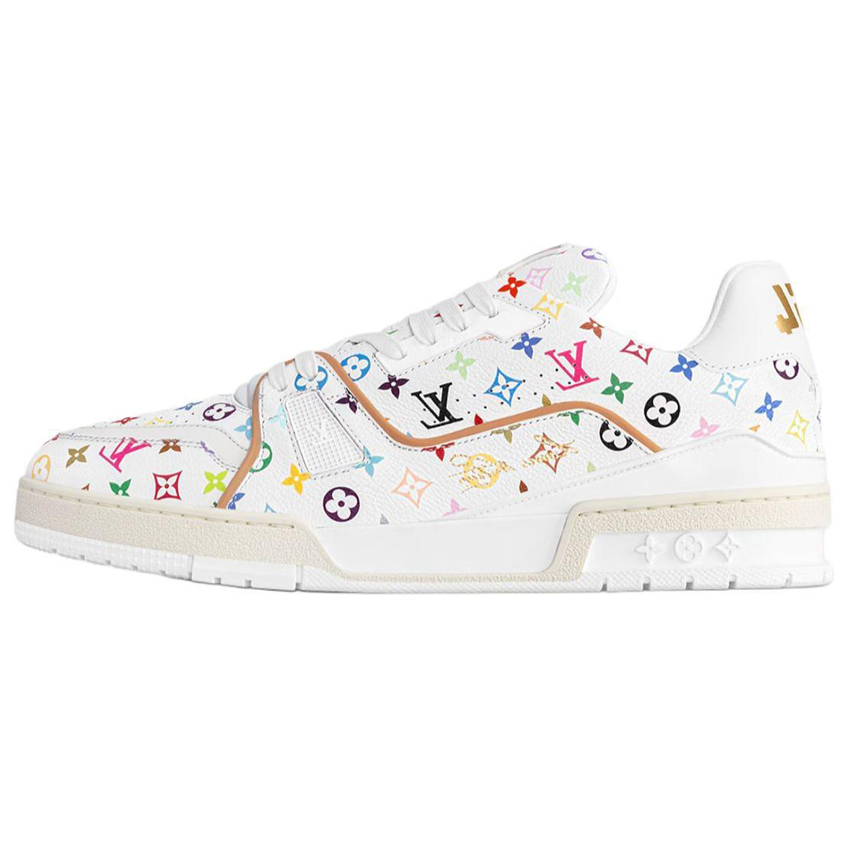 Louis Vuitton × Takashi Murakami Trainer Multicolor Monogram Grained Calf Leather Low-Top Sneakers – White