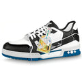 Louis Vuitton Trainer Leather Low-Top Sneakers – White, Black & Cobalt Blue with LV Holographic Charm