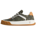 Louis Vuitton LV Ollie Khaki Military Olive Tonal Monogram Canvas White Leather V-Stripe Caramel Tan Heel Accent Gum Sole Low-Top Sneakers – Khaki Monogram & Caramel