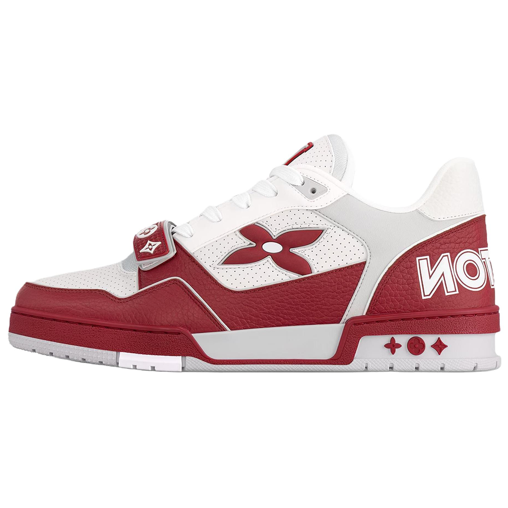 Louis Vuitton Trainer Velcro Strap Oversized LV Flower Perforated & Embossed Leather Low-Top Sneakers – Crimson Red & White