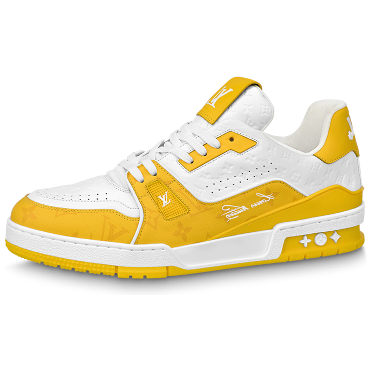 Louis Vuitton Trainer LV Monogram Embossed Leather Low-Top Sneakers – White & Saffron Yellow