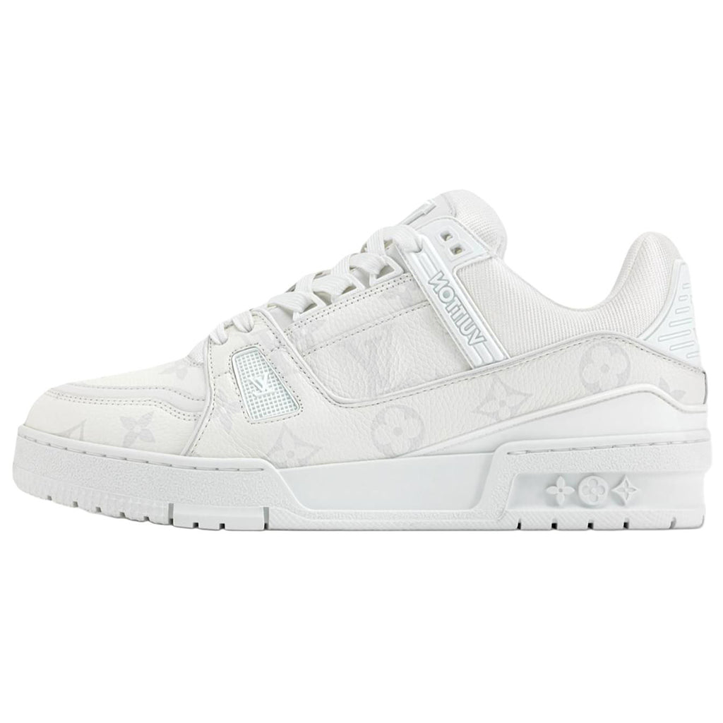 Louis Vuitton Trainer Monogram Denim Canvas & Calf Leather Low-Top Sneakers – Triple White