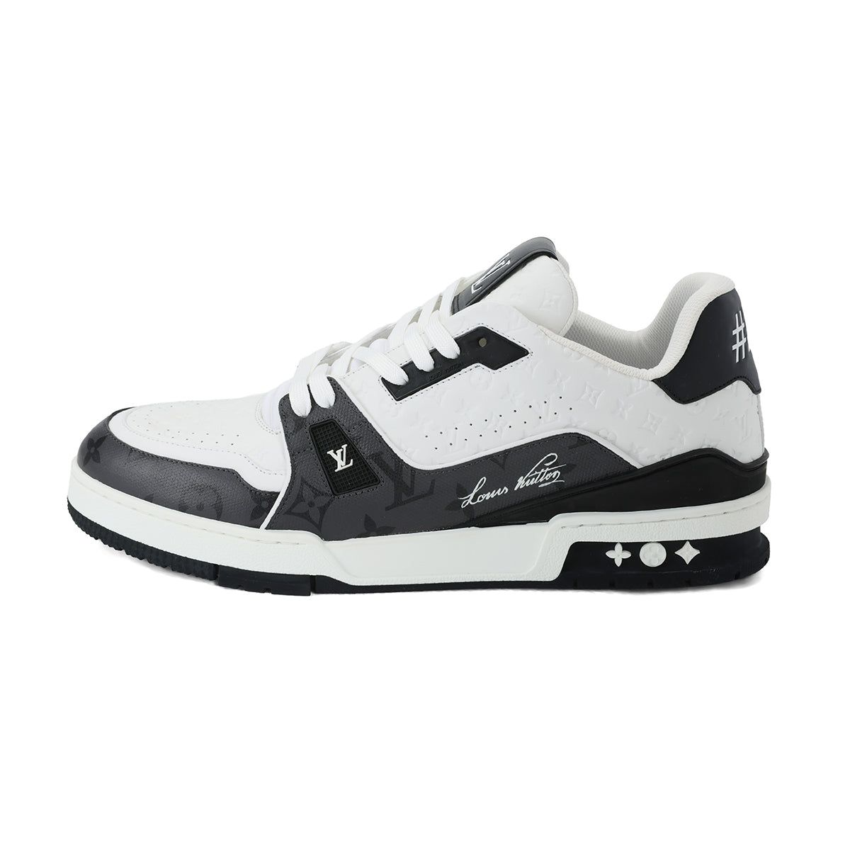 Louis Vuitton Trainer Calf Leather & Monogram Embossed Panel Low-Top Sneakers – White & Black