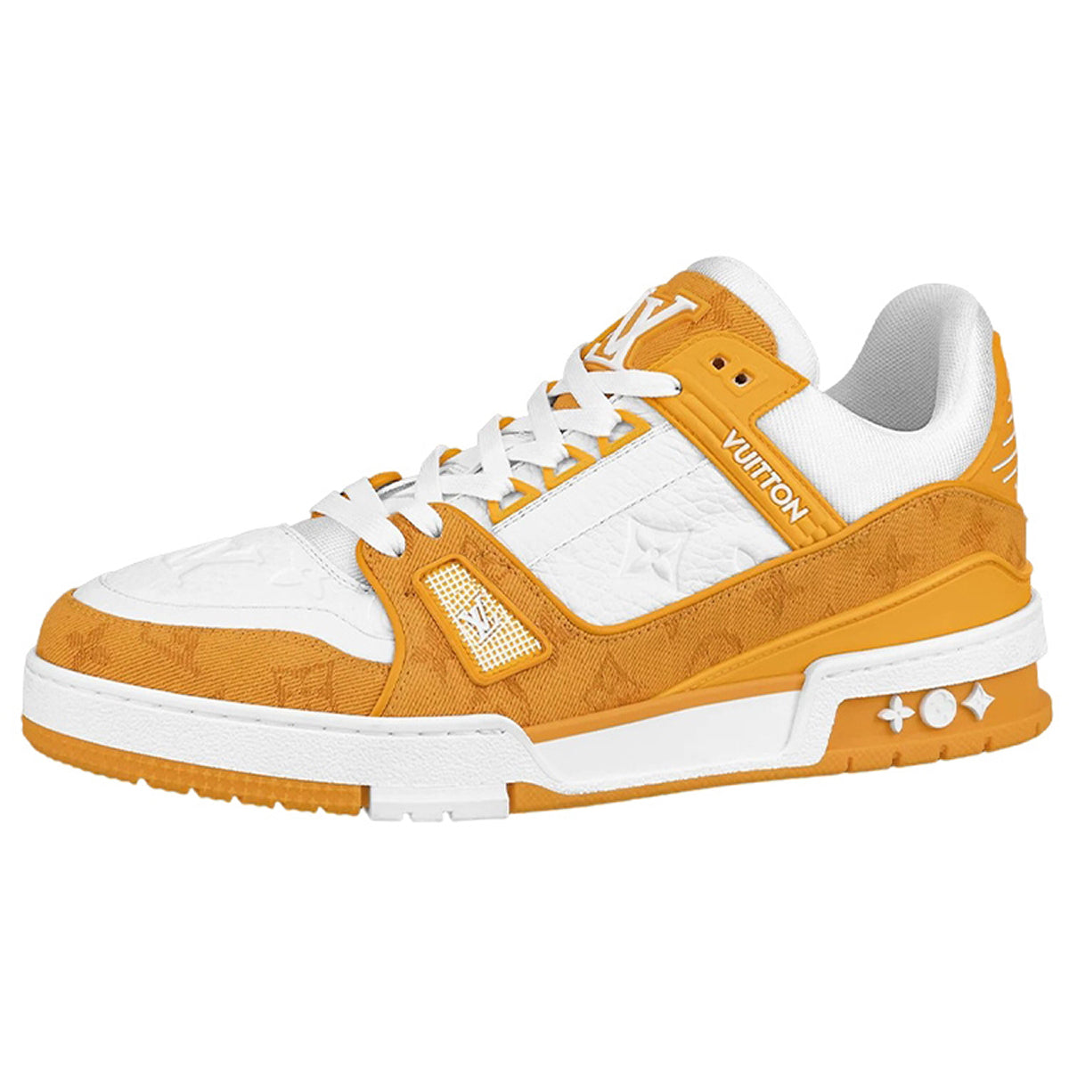 Louis Vuitton Trainer Calf Leather & Denim Lace-Up Low-Top Sneakers – Orange & Yellow