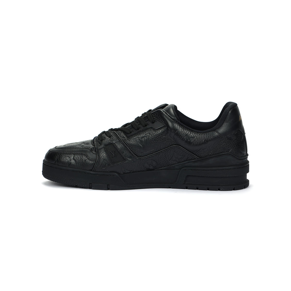 Louis Vuitton Trainer Monogram Embossed Grained Calf Leather Low-Top Sneakers – Triple Black