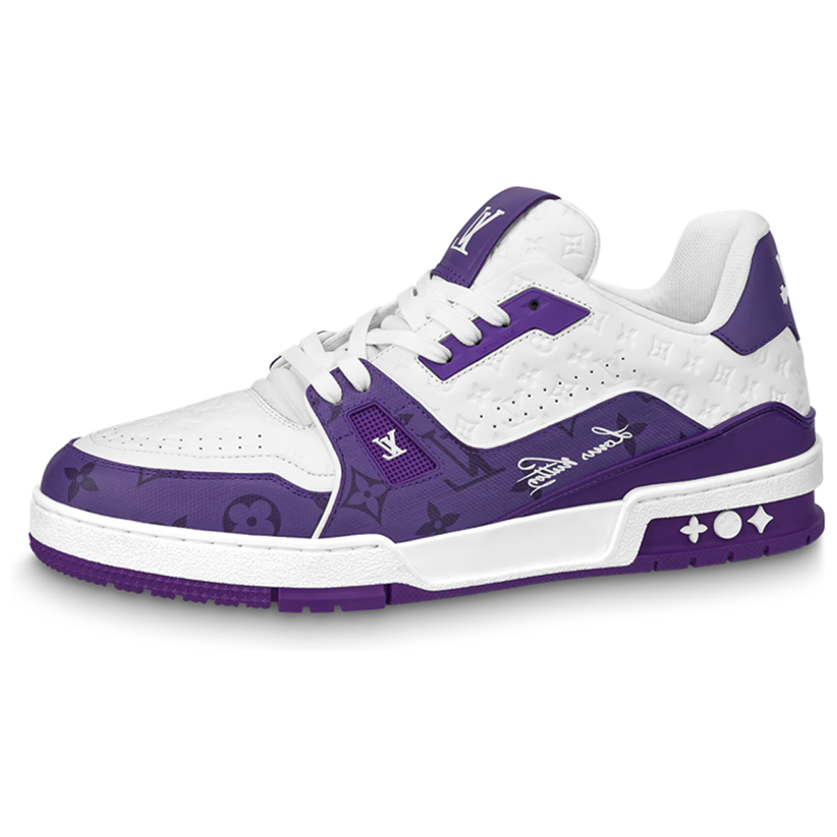 Louis Vuitton Trainer LV Monogram Embossed Leather Low-Top Sneakers – White & Purple