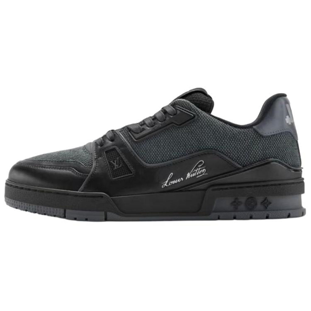 Louis Vuitton Trainer Triple Black Leather & Mesh Mixed-Material Low-Top Sneakers – All Black