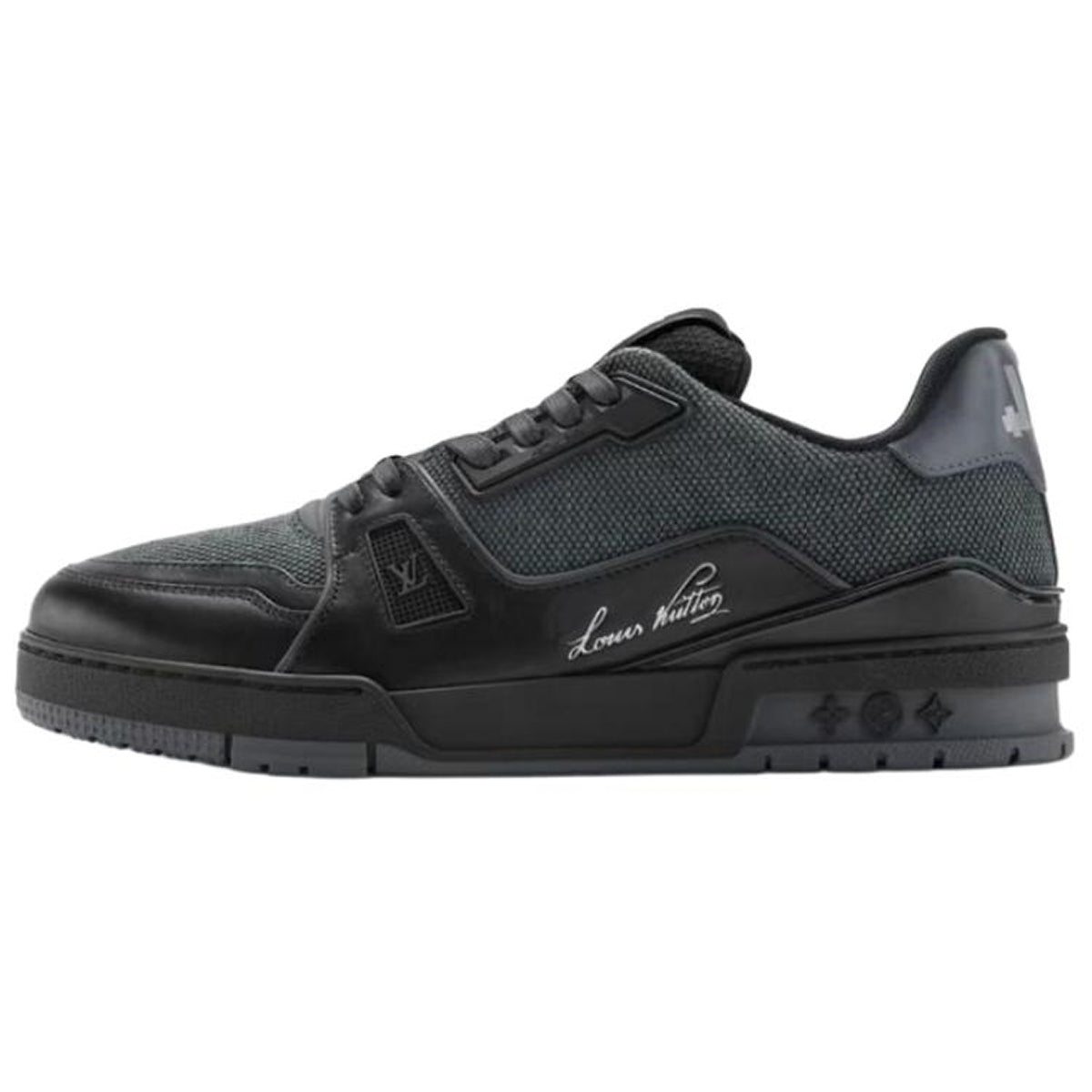 Louis Vuitton Trainer Triple Black Leather & Mesh Mixed-Material Low-Top Sneakers – All Black