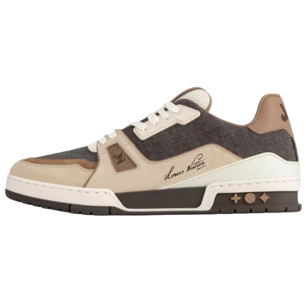 Louis Vuitton Trainer Platform LV Monogram Canvas & Multi-Tone Brown Leather Thick-Sole Low-Top Sneakers – Brown & Cream