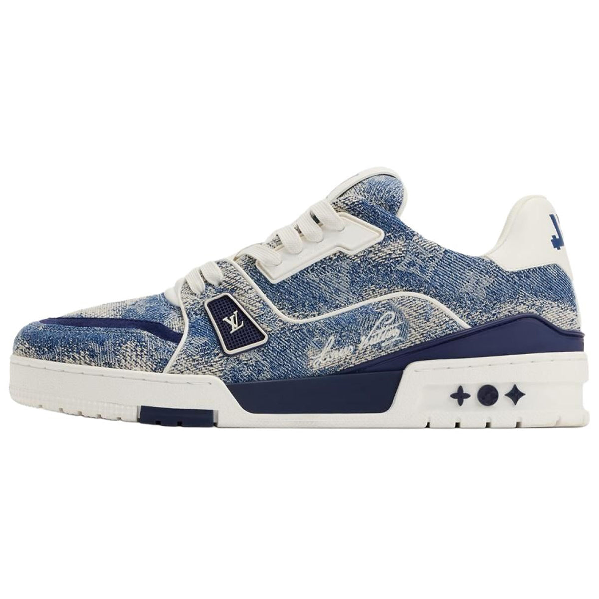 Louis Vuitton Trainer LV Monogram Jacquard Denim & Navy Blue Leather Platform Low-Top Sneakers – Denim Blue, Navy & White