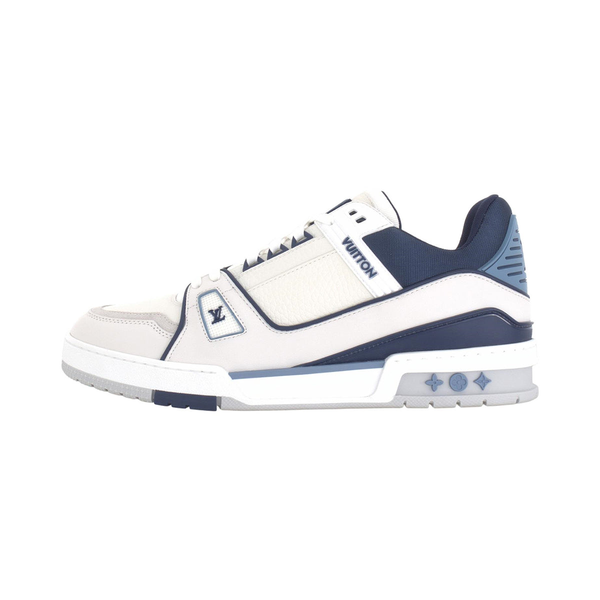 Louis Vuitton Trainer Deep Navy Blue & White Smooth Leather Three-Tone Low-Top Sneakers – Navy, White & Grey