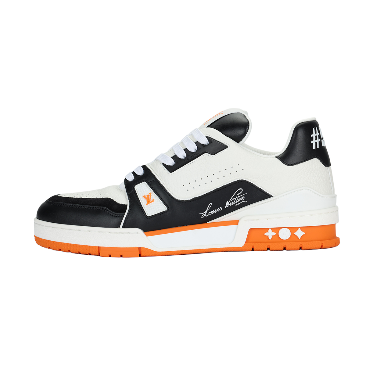 Louis Vuitton Trainer Leather Low-Top Sneakers – White, Black & Vibrant Orange