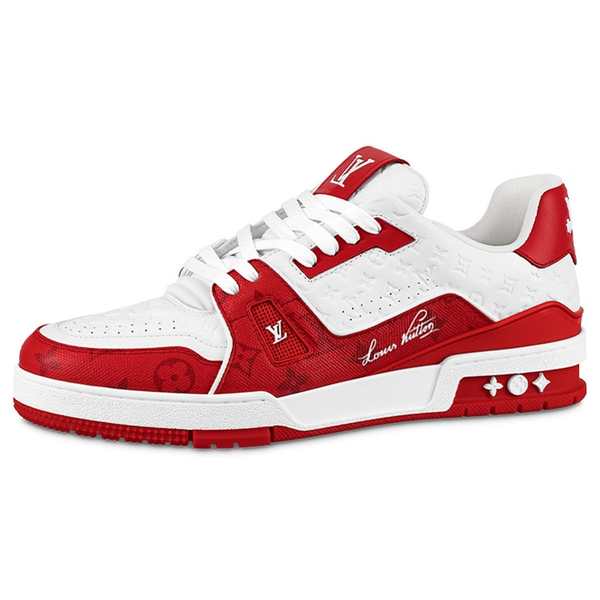 Louis Vuitton Trainer LV Monogram Embossed Leather Low-Top Sneakers – Red & White