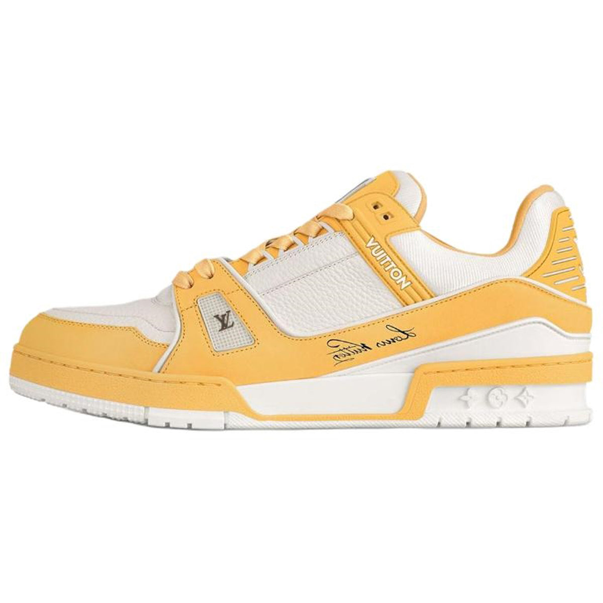 Louis Vuitton Trainer Grained Calf Leather Low-Top Sneakers – Yellow & White