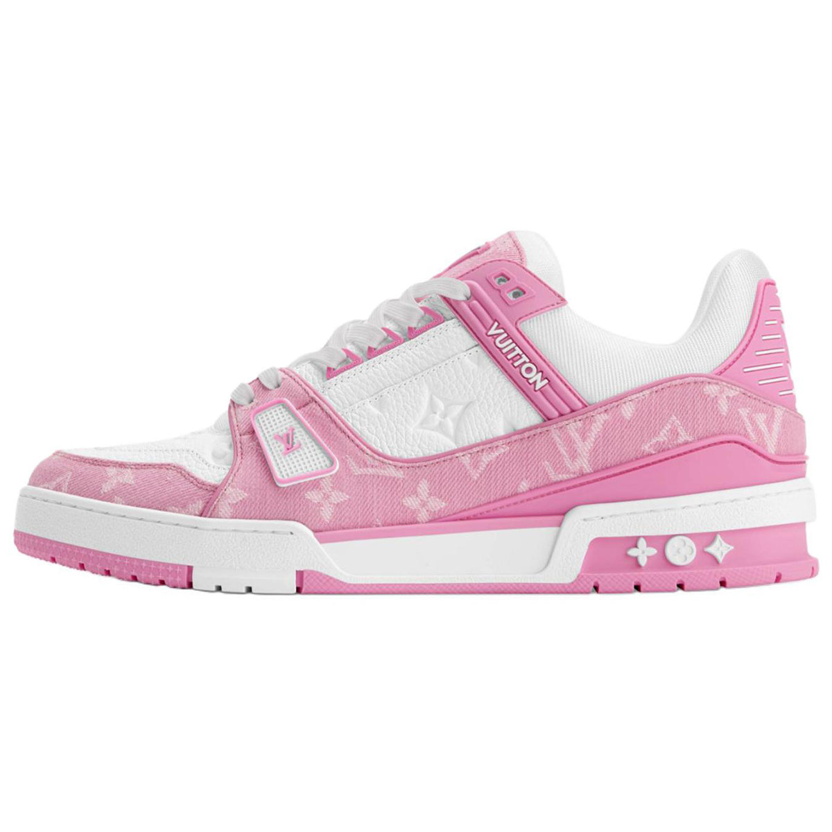 Louis Vuitton Trainer Monogram Denim Canvas & Smooth Leather Low-Top Sneakers – Pink & White