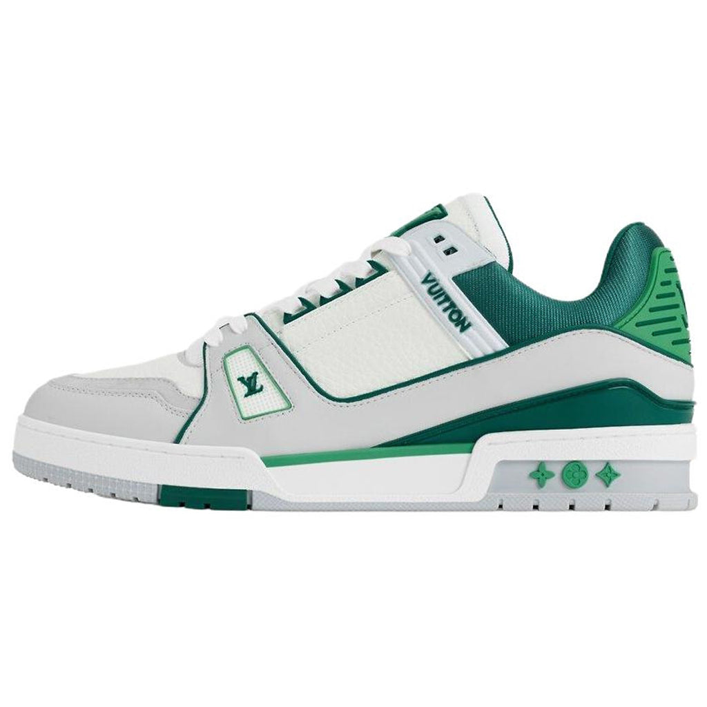 Louis Vuitton Trainer Forest Green Textured Fabric & White Leather Three-Tone Low-Top Sneakers – Green, White & Grey