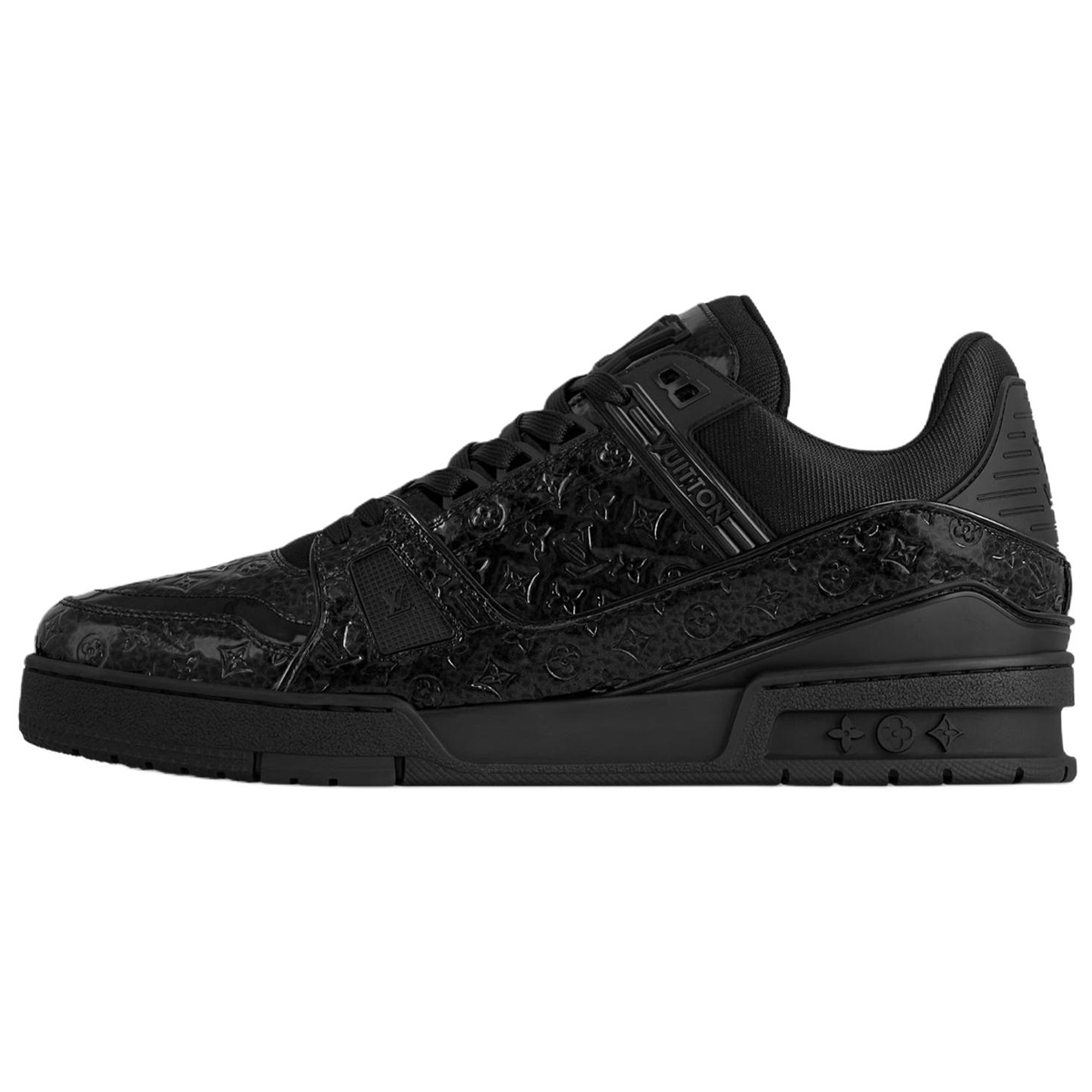 Louis Vuitton Trainer Monogram Embossed Patent Leather Low-Top Sneakers – Triple Black