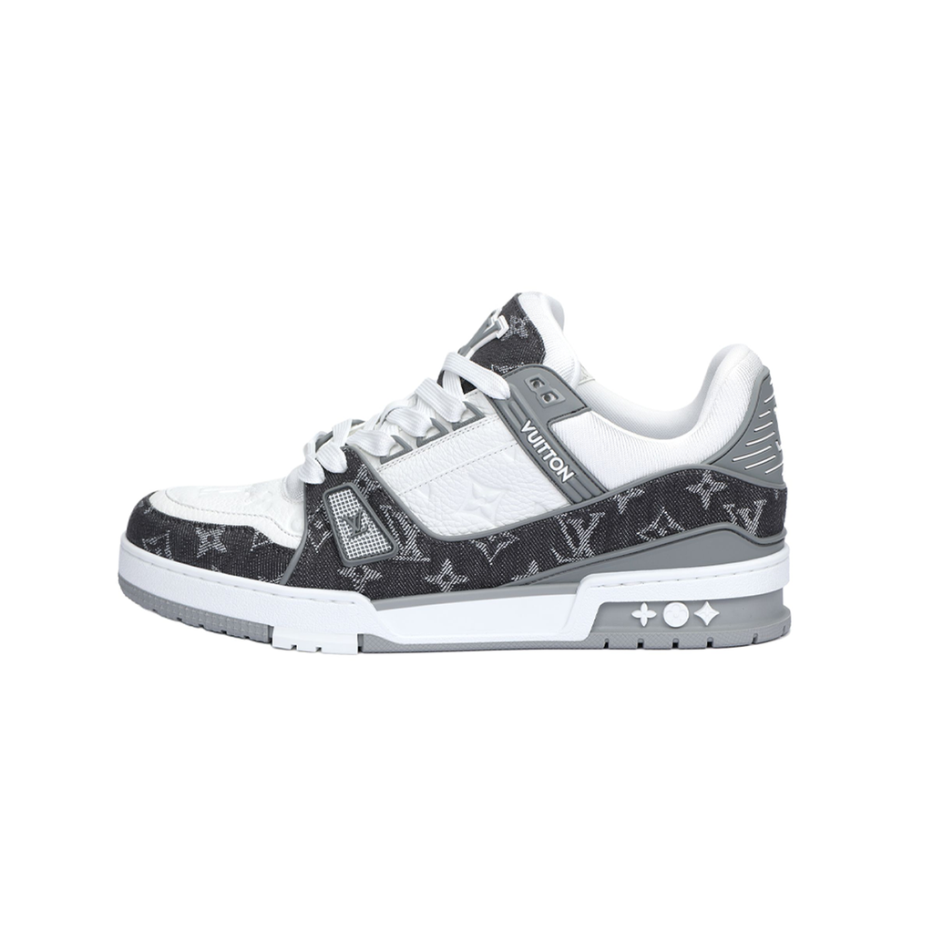 Louis Vuitton Trainer Monogram Denim Canvas & Calf Leather Low-Top Sneakers – Grey & White
