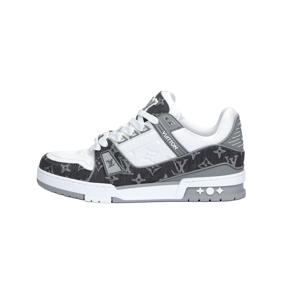 Louis Vuitton Trainer Monogram Denim Canvas & Calf Leather Low-Top Sneakers – Grey & White