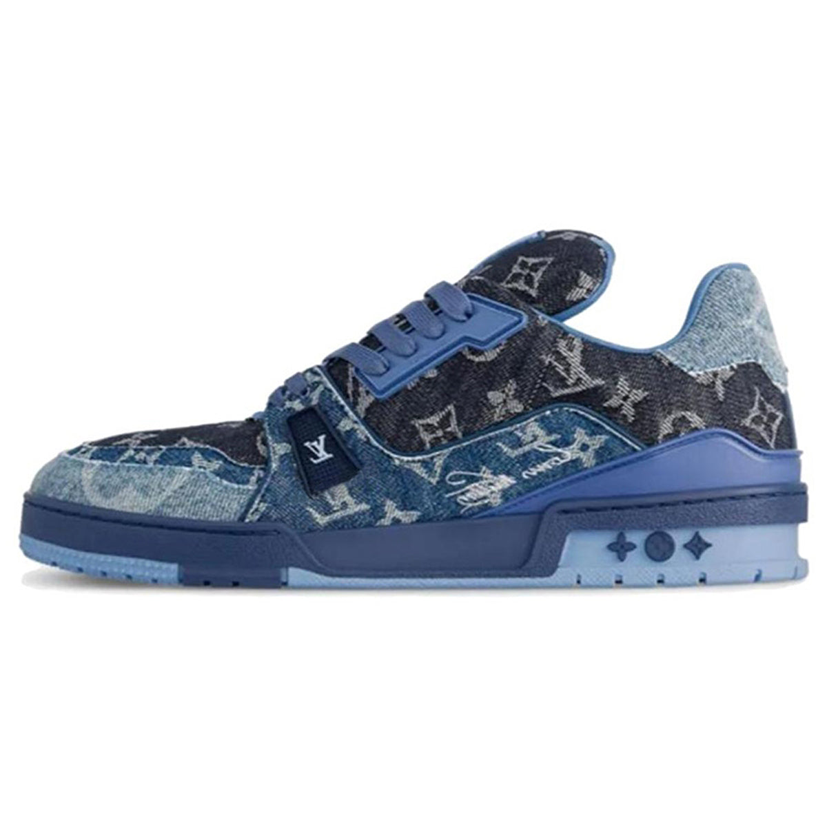 Louis Vuitton Trainer Monogram Denim Patchwork Low-Top Sneakers – Blue