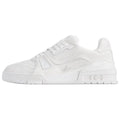 Louis Vuitton Trainer Vintage-Effect Calf Leather Tonal Low-Top Sneakers – Triple White