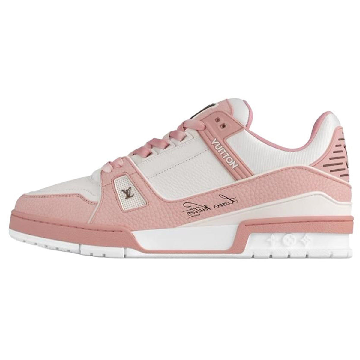 Louis Vuitton Trainer Grained Calf Leather Low-Top Sneakers – White & Rose Pink