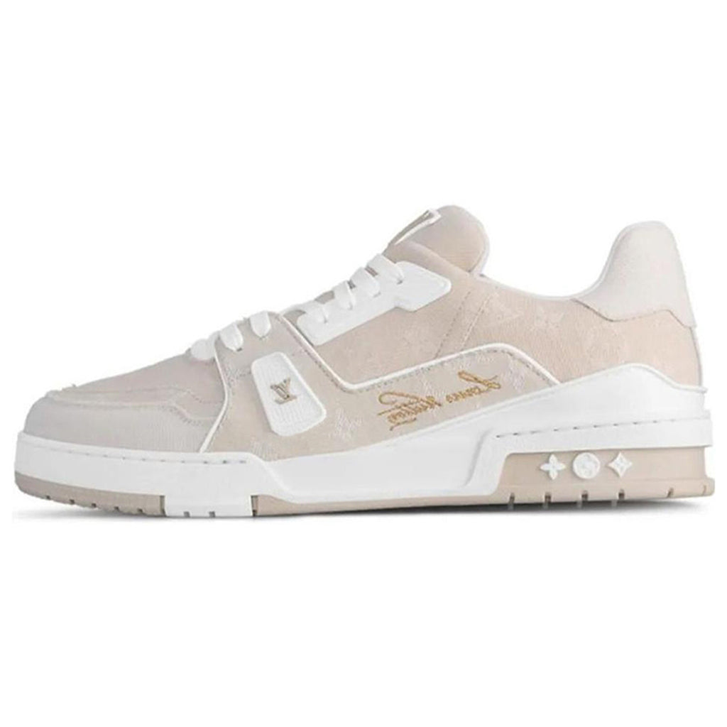 Louis Vuitton Trainer Suede Low-Top Sneakers – Beige & White