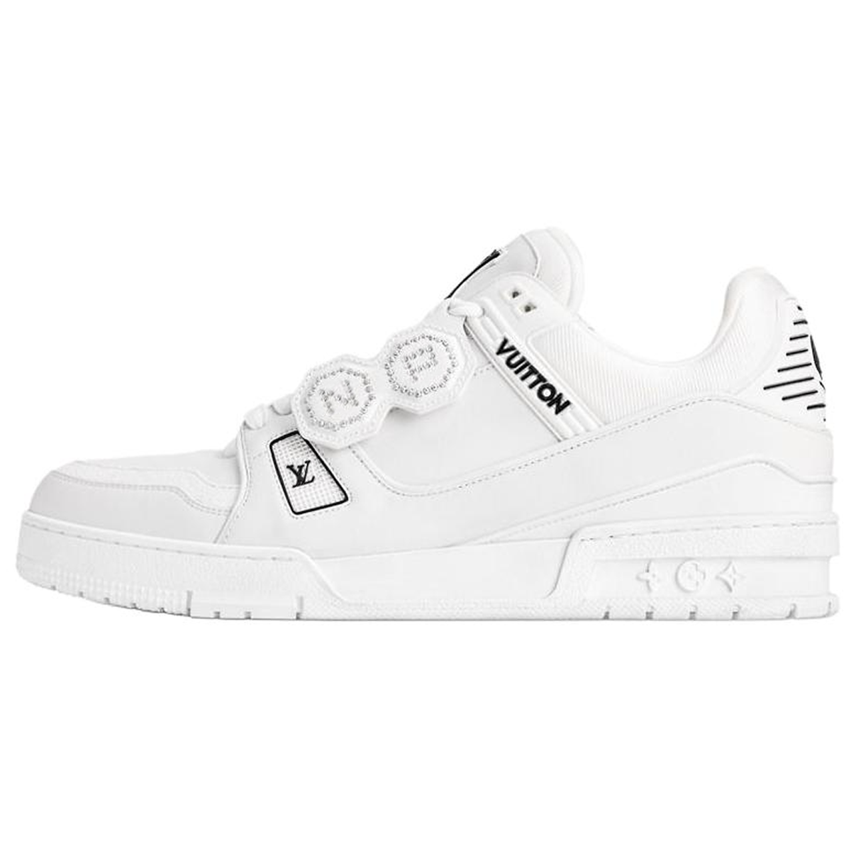 Louis Vuitton × NIGO Trainer FW25 White Leather Double Circle Badge Closure & Hidden Zipper Low-Top Sneakers – White & Black