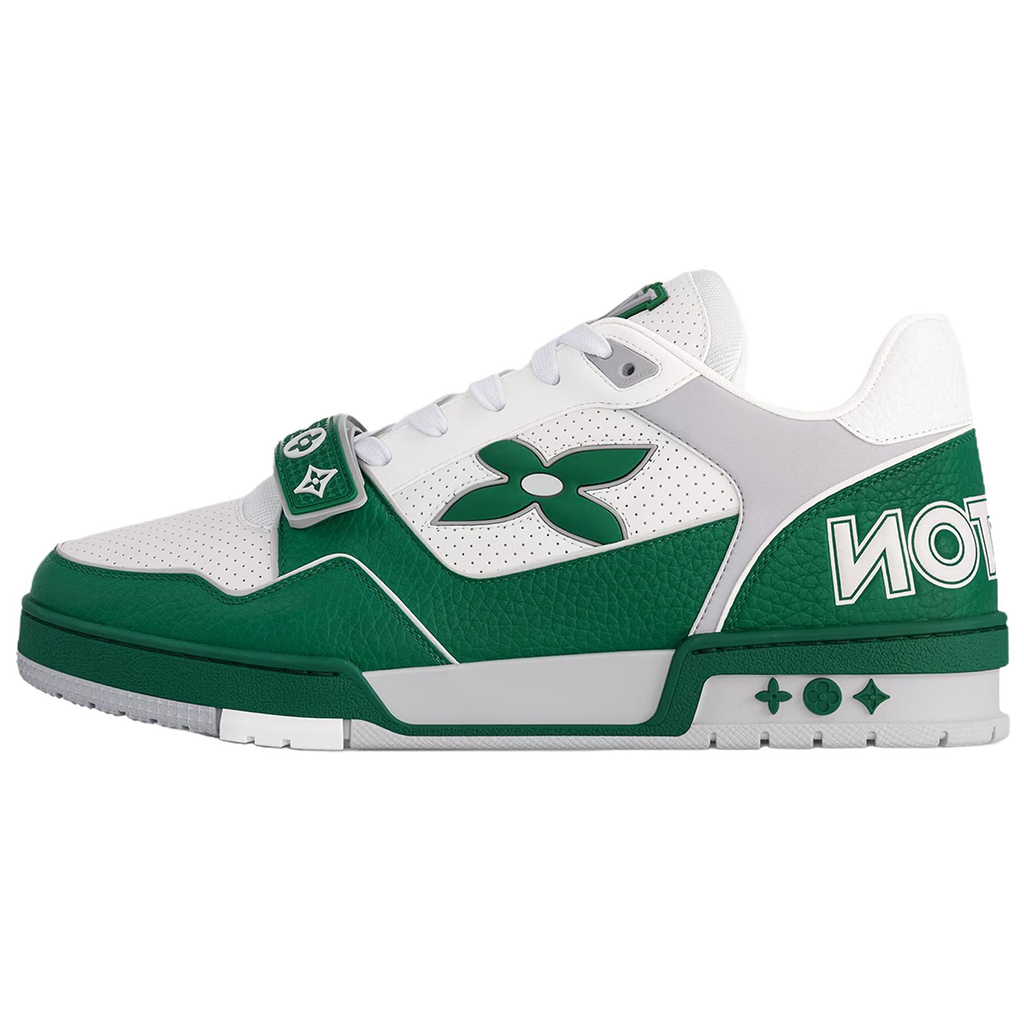 Louis Vuitton Trainer Velcro Strap Oversized LV Flower Perforated & Embossed Leather Low-Top Sneakers – Emerald Green & White