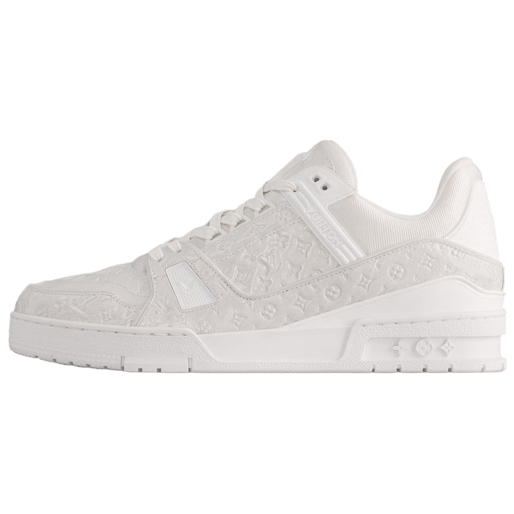 Louis Vuitton Trainer Monogram Embossed Grained Leather Low-Top Sneakers – Triple White