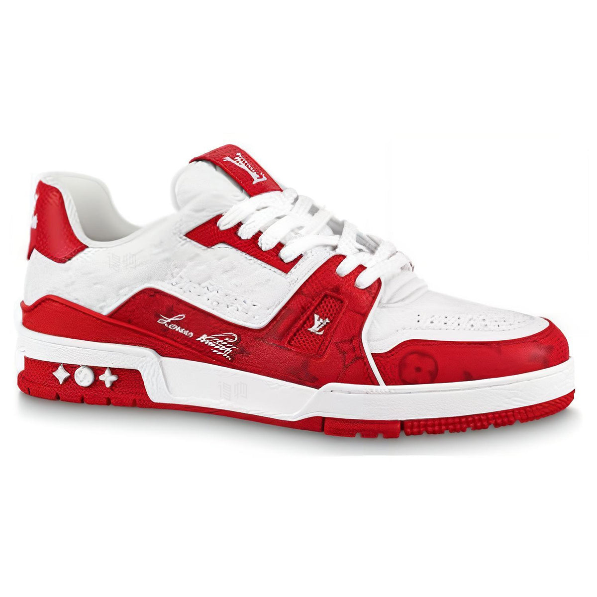 Louis Vuitton Trainer LV Monogram Embossed Leather Low-Top Sneakers – Red & White