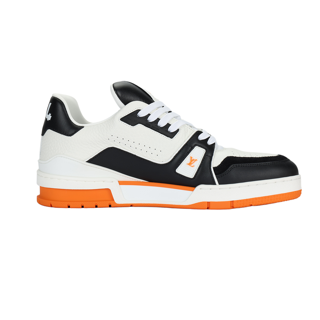 Louis Vuitton Trainer Leather Low-Top Sneakers – White, Black & Vibrant Orange