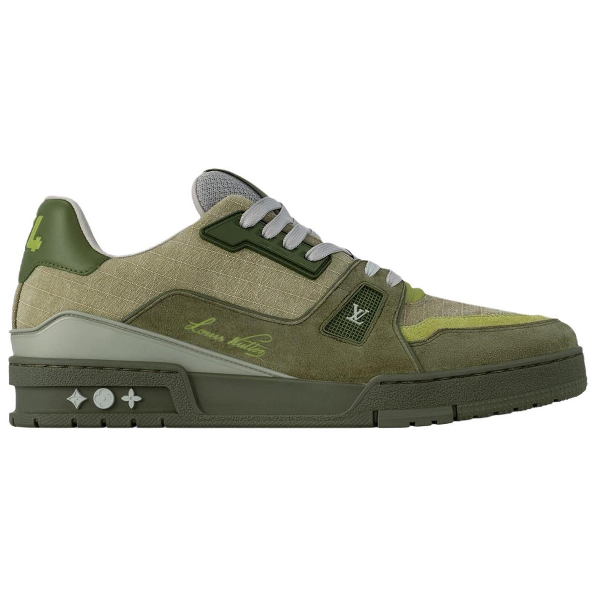 Louis Vuitton Trainer Mixed Materials Low-Top Sneakers – Olive, Khaki & Lime Green
