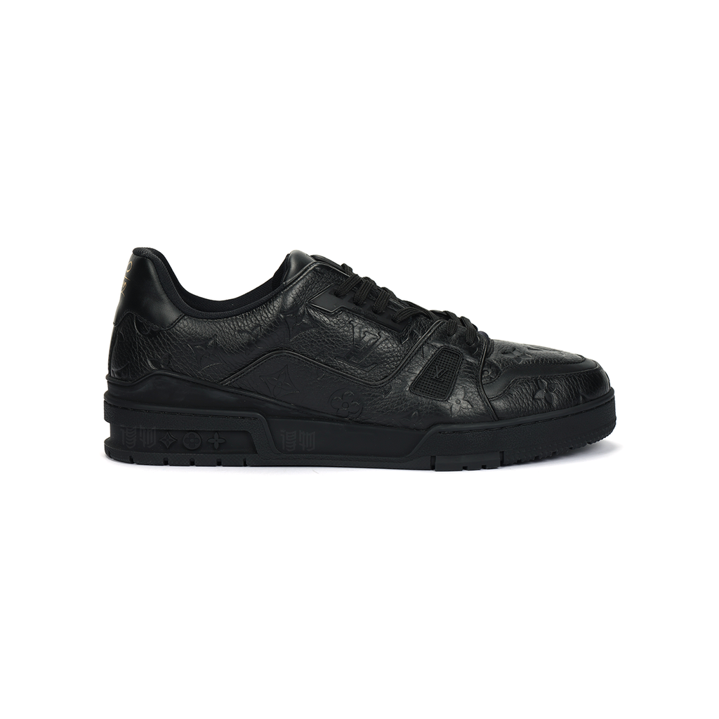 Louis Vuitton Trainer Monogram Embossed Grained Calf Leather Low-Top Sneakers – Triple Black