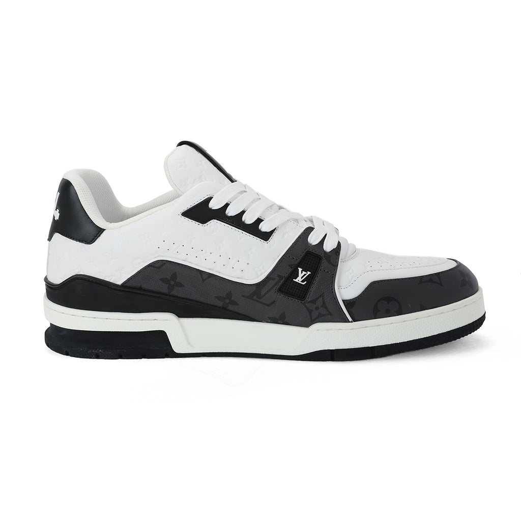 Louis Vuitton Trainer Calf Leather & Monogram Embossed Panel Low-Top Sneakers – White & Black