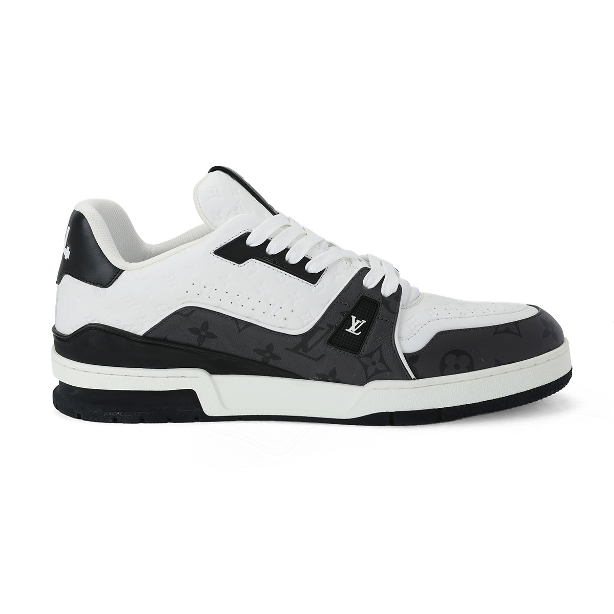 Louis Vuitton Trainer Calf Leather & Monogram Embossed Panel Low-Top Sneakers – White & Black