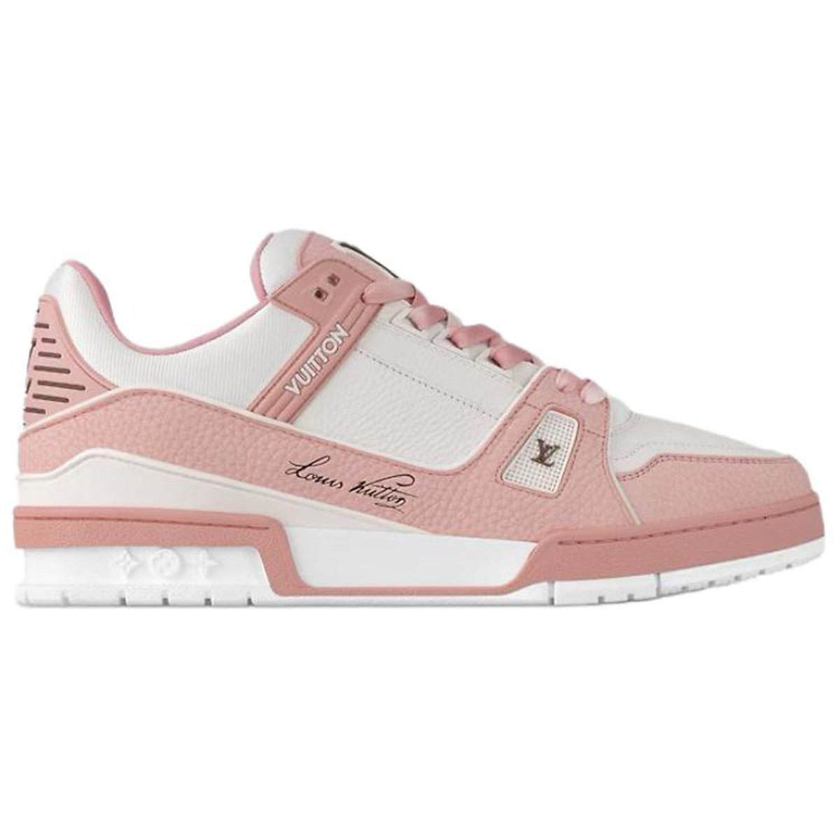 Louis Vuitton Trainer Grained Calf Leather Low-Top Sneakers – White & Rose Pink