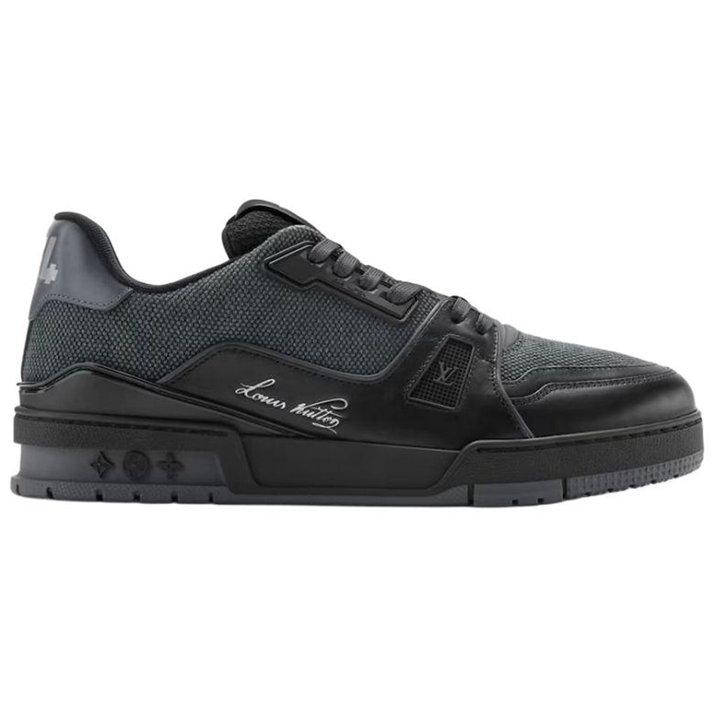 Louis Vuitton Trainer Triple Black Leather & Mesh Mixed-Material Low-Top Sneakers – All Black
